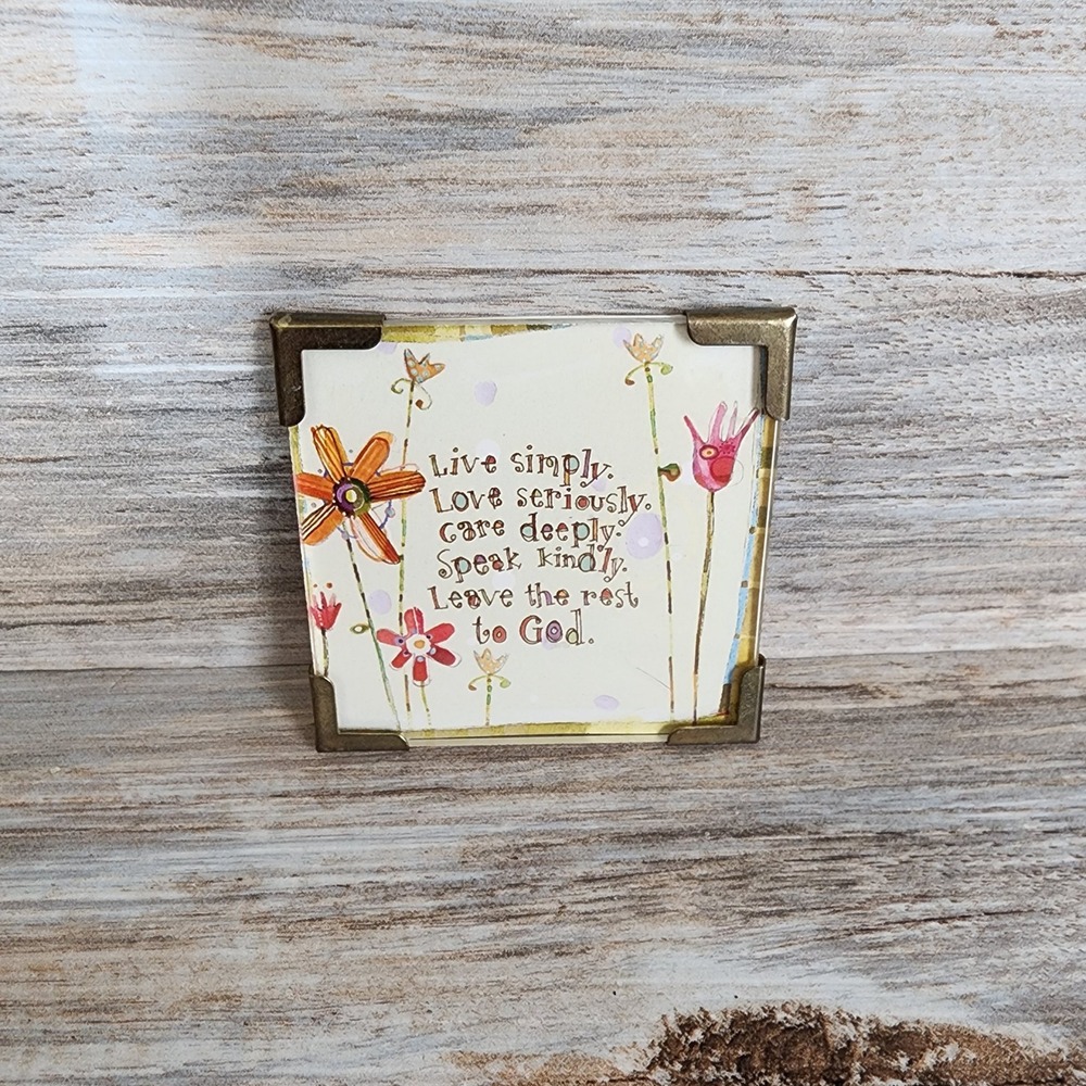 Natural Life Live Simply Love Seriously Floral Quote Magnet Brass Corners